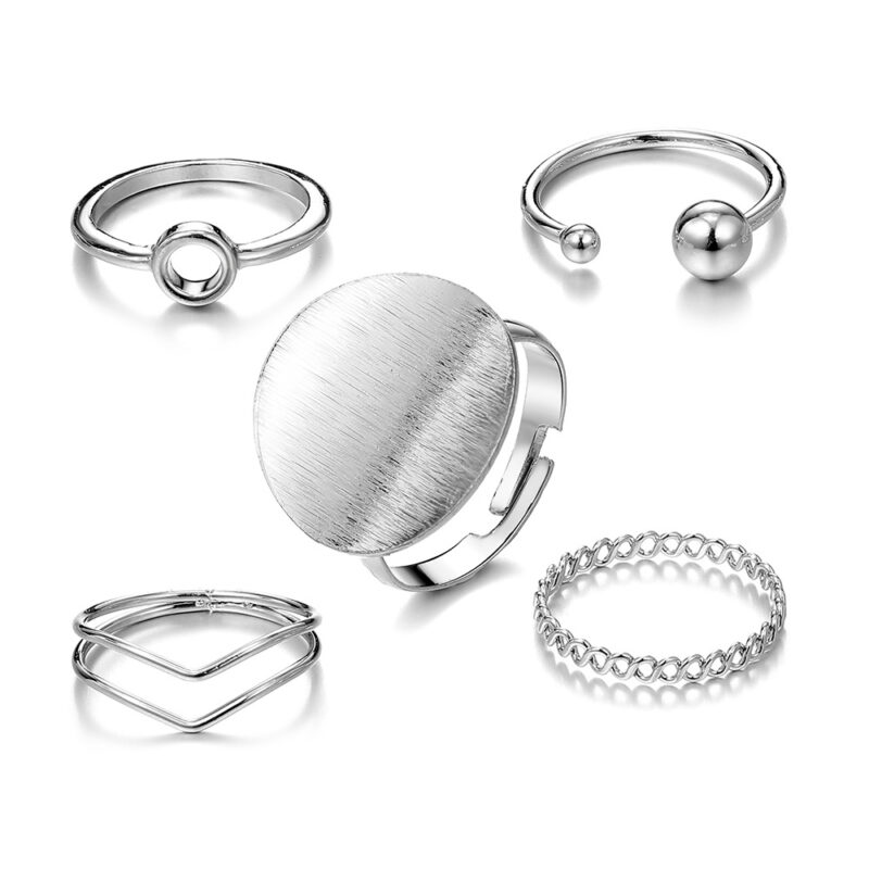 Geometric Round Adjustable Opening Ring Set Of 5 - Image 2