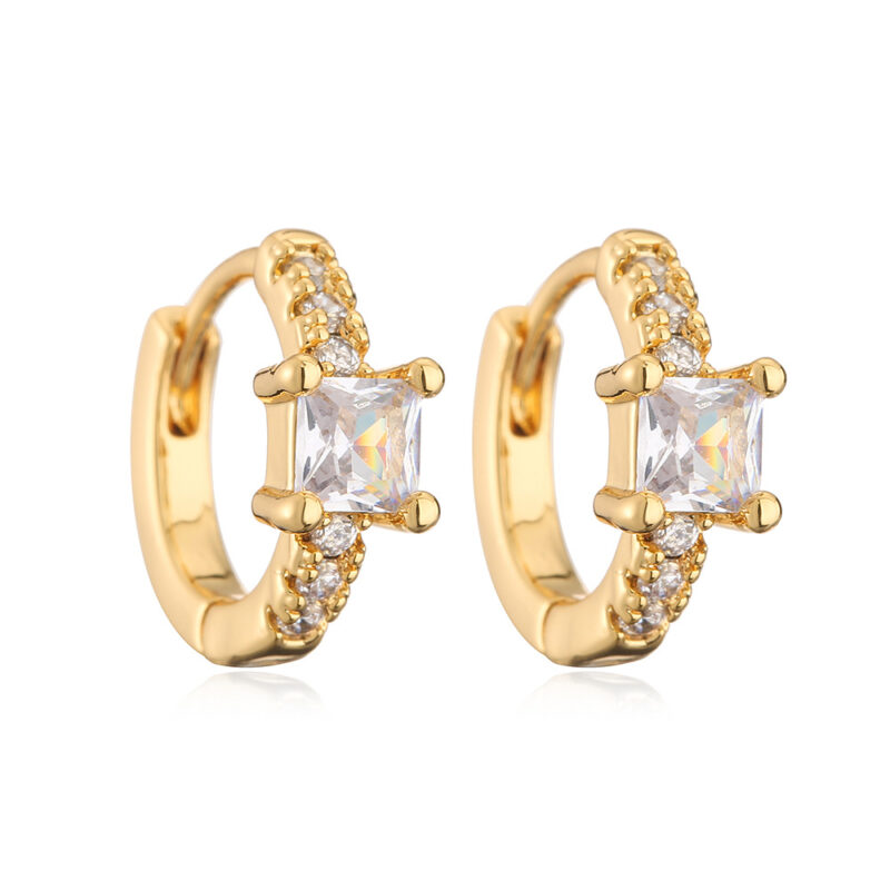 Mini Exquisite Real Gold Plating Zircon Geometry Ear Ring - Image 2