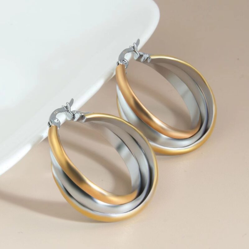 Stainless Steel Three-ring Multi-layer Overlapping Gold Earrings