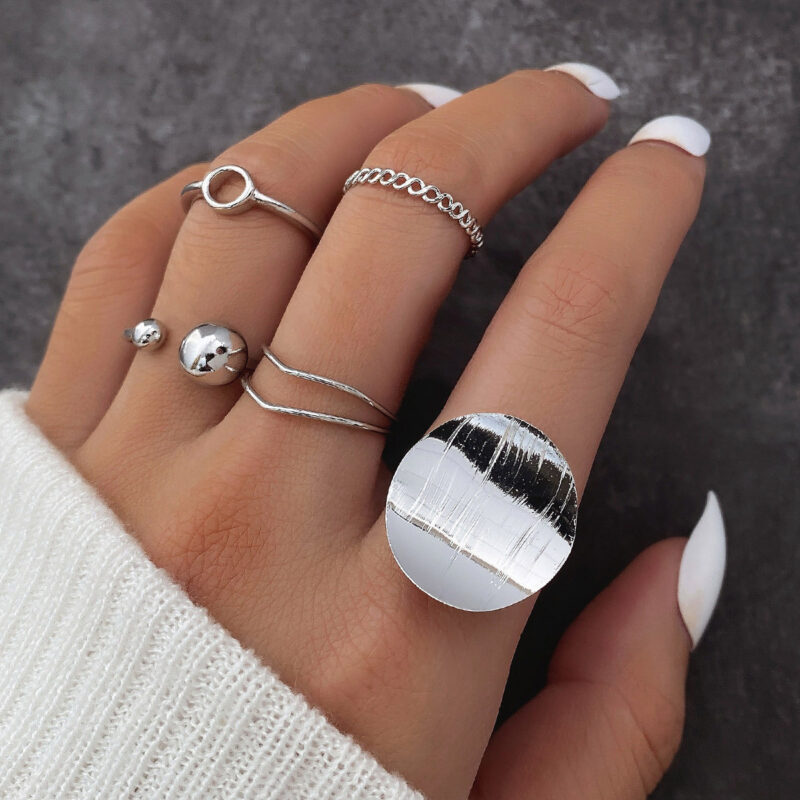 Geometric Round Adjustable Opening Ring Set Of 5 - Image 5