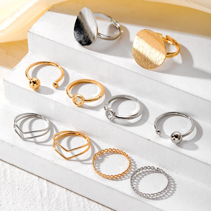 Geometric Round Adjustable Opening Ring Set Of 5 - Image 3