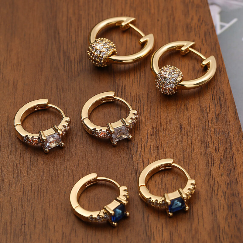 Mini Exquisite Real Gold Plating Zircon Geometry Ear Ring - Image 6