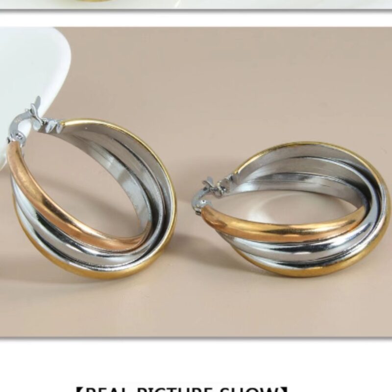Stainless Steel Three-ring Multi-layer Overlapping Gold Earrings - Image 3