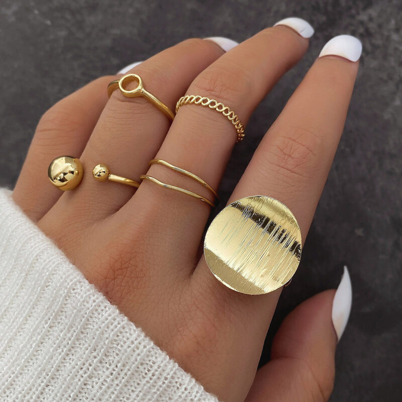 Geometric Round Adjustable Opening Ring Set Of 5 - Image 4