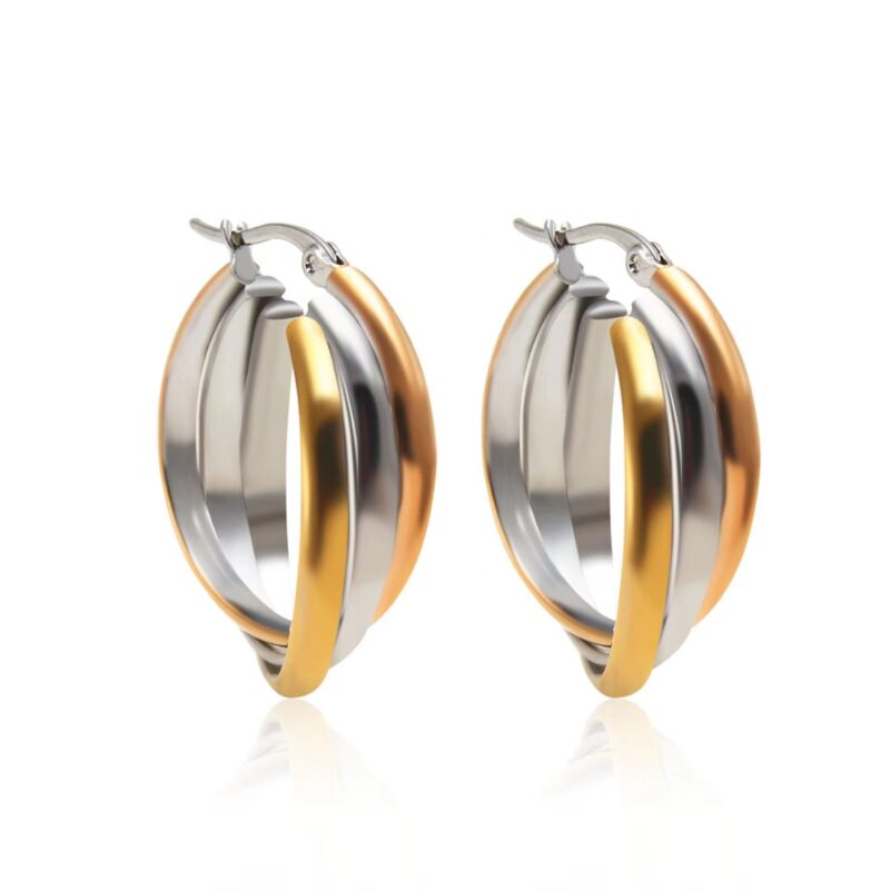 Stainless Steel Three-ring Multi-layer Overlapping Gold Earrings - Image 2