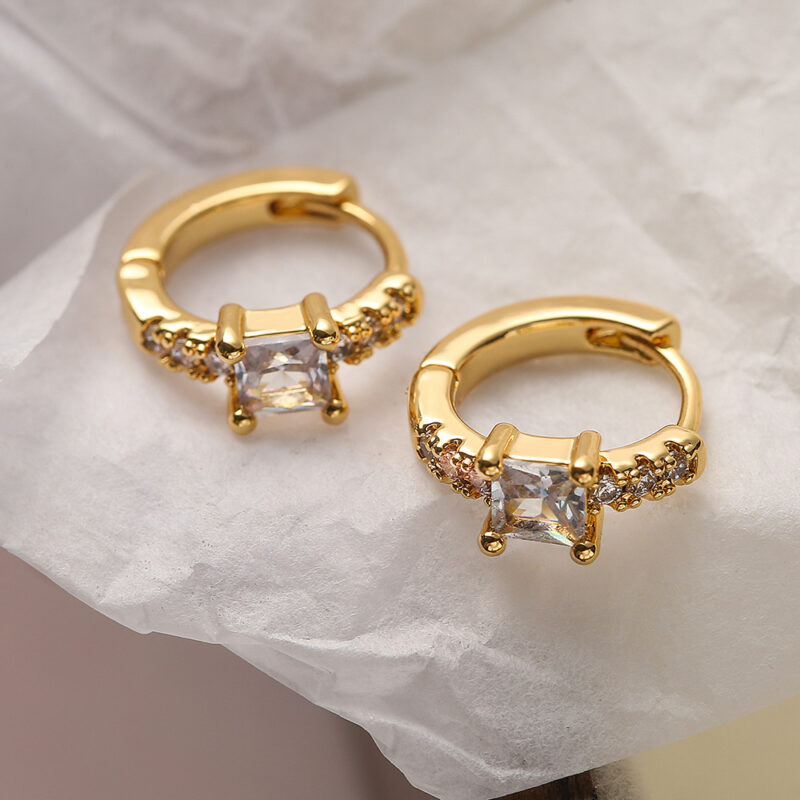 Mini Exquisite Real Gold Plating Zircon Geometry Ear Ring - Image 4