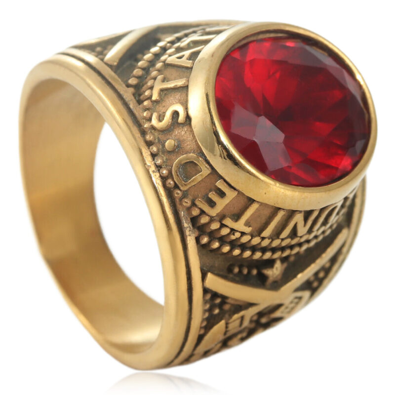 Stainless Steel Red Rhinestone American Army Men's Ring - Image 4