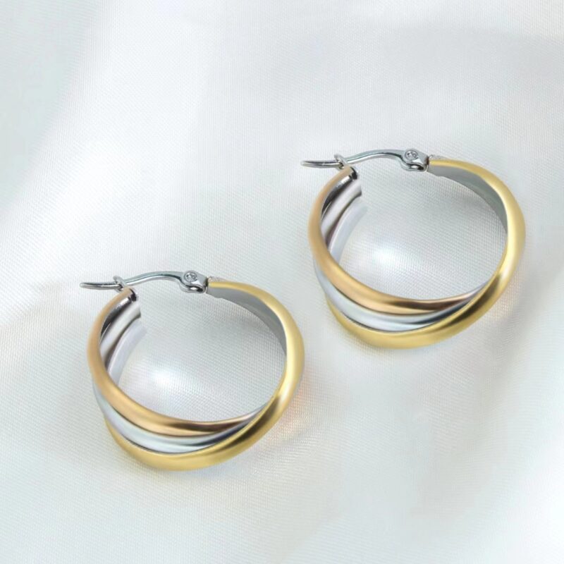 Stainless Steel Three-ring Multi-layer Overlapping Gold Earrings - Image 4