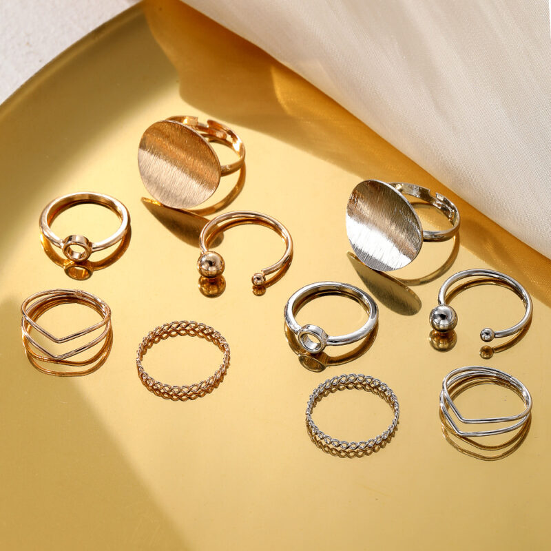 Geometric Round Adjustable Opening Ring Set Of 5 - Image 6