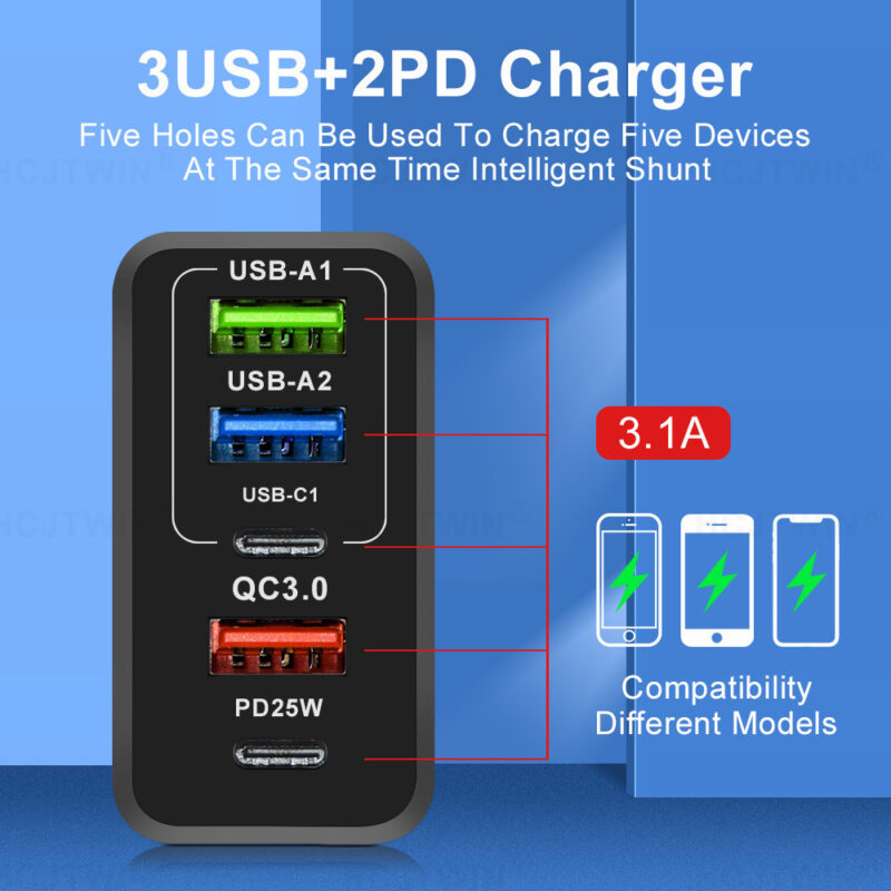 Fast Charging Mobile Phone Charger Type-c PD Three USB Multi-port Travel Plug - Image 10