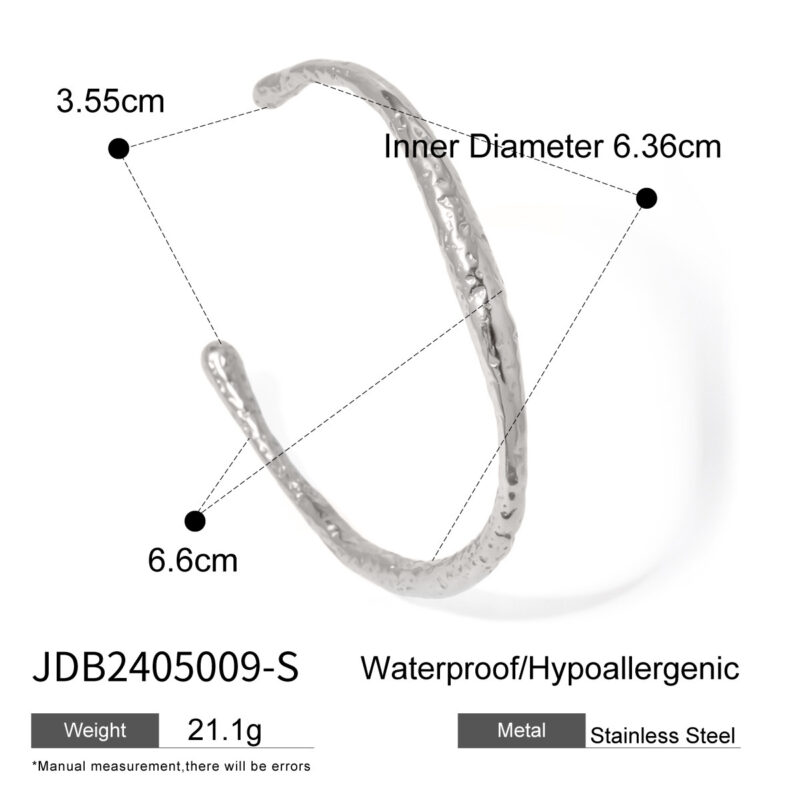 Stainless Steel Irregular Texture Spherical Open-ended Bracelet - Image 9