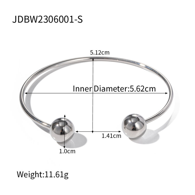 Stainless Steel Irregular Texture Spherical Open-ended Bracelet - Image 5