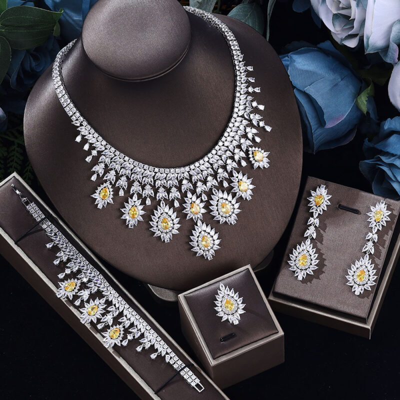 Women's Fashion Vintage Wedding Necklace Earrings Jewelry Set - Image 2