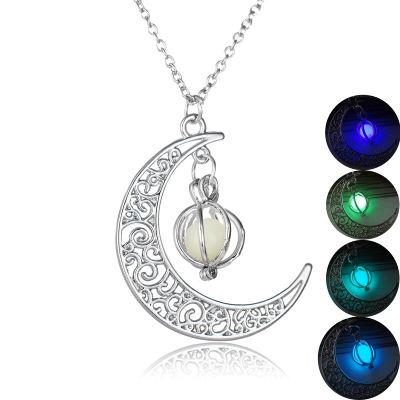 Fashion Moon Natural Glowing Stone Healing Pendant Necklace Jewelry - Image 6