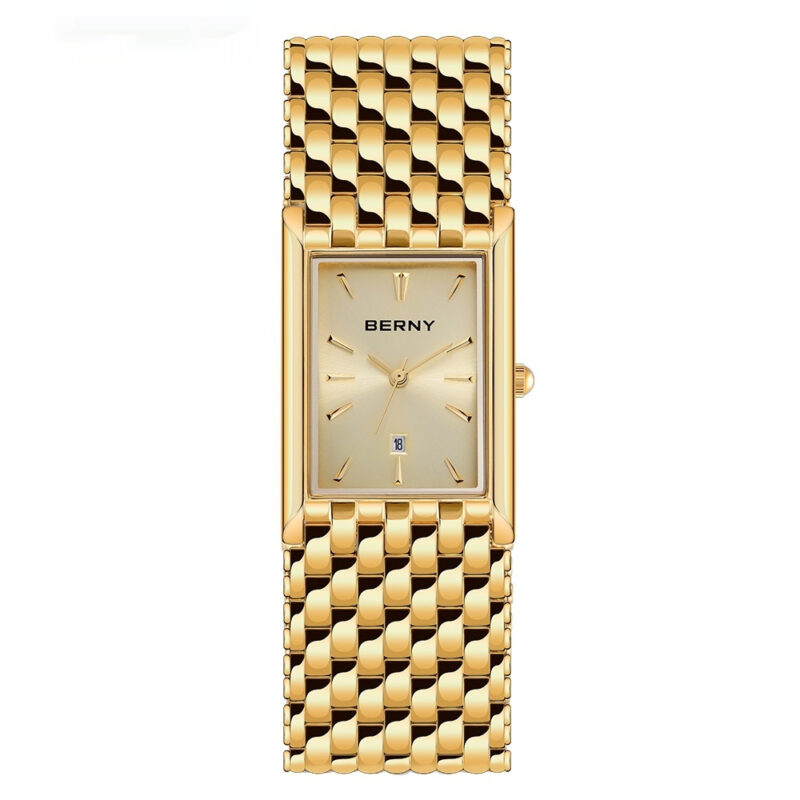 Ultra-thin Gold Quartz Watch Rectangular Stainless Steel Band Waterproof Couple Watch - Image 2
