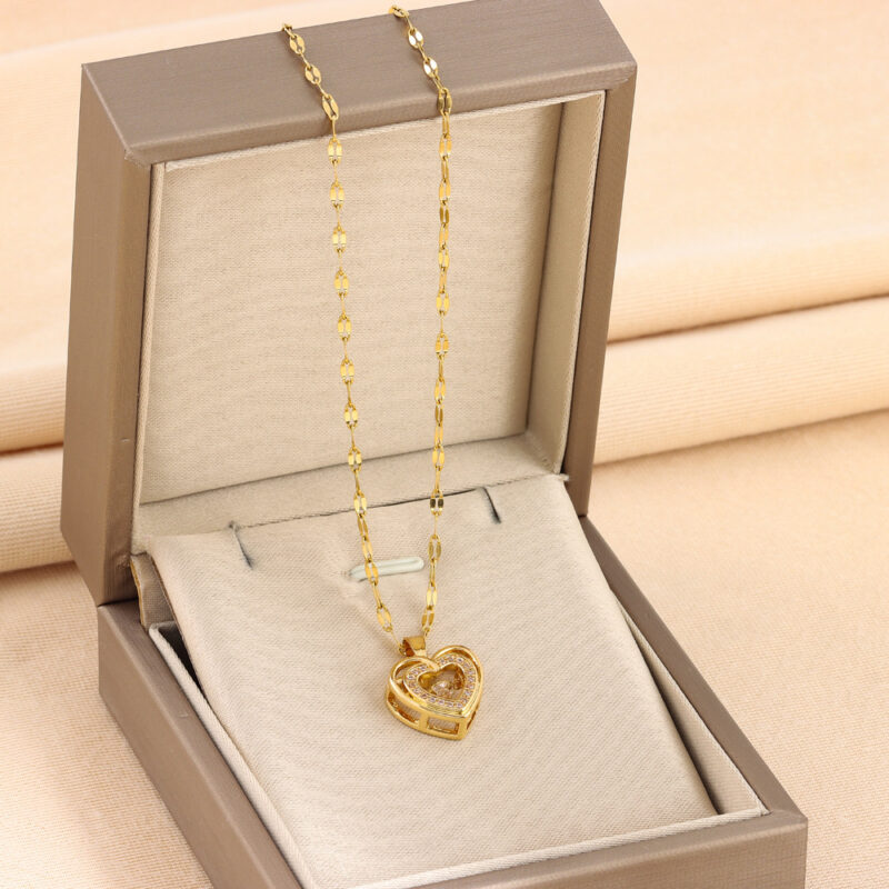 Double-layer Love Necklace With Rhinestones Titanium Steel Pendant - Image 4