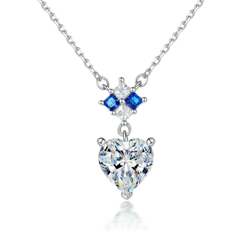 Heart-shaped Jewelry Set Sapphire Zircon Ring Set Ear Stud Necklace Three-piece Set - Image 4