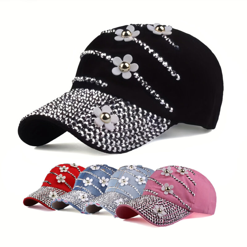 Four Flower Studded Diamond Duckbill Cap - Image 10
