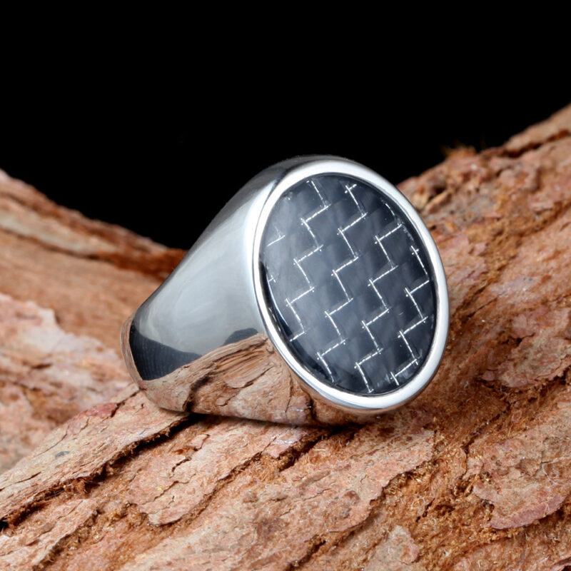 Popular Retro Carbon Fiber Titanium Steel Rings For Men - Image 4