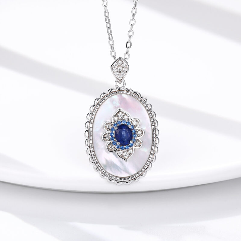Sapphire Diamond Pendant 925 Sterling Silver Pendants Chain Necklace
