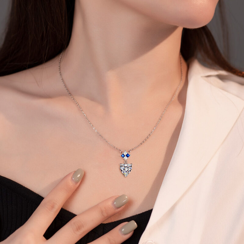 Heart-shaped Jewelry Set Sapphire Zircon Ring Set Ear Stud Necklace Three-piece Set