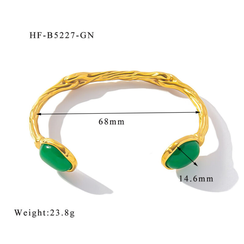 Retro Titanium Steel Plated 18K Bilateral Oval Color Natural Stone Adjustable Bracelet - Image 4
