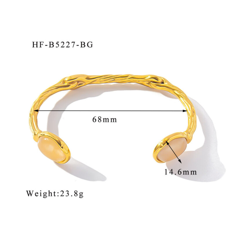 Retro Titanium Steel Plated 18K Bilateral Oval Color Natural Stone Adjustable Bracelet - Image 9