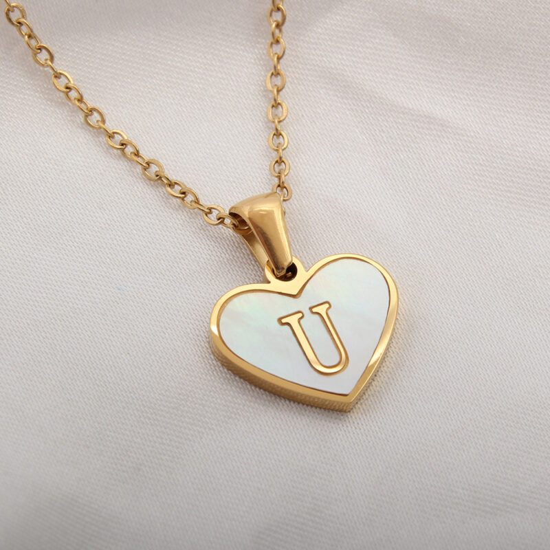26 Letter Heart-shaped Necklace White Shell Love Clavicle Chain Fashion Personalized Necklace - Image 10
