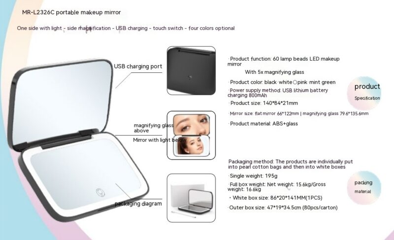 Portable Led Make-up Mirror Luminous Mirror Double-sided With Light Led - Image 6