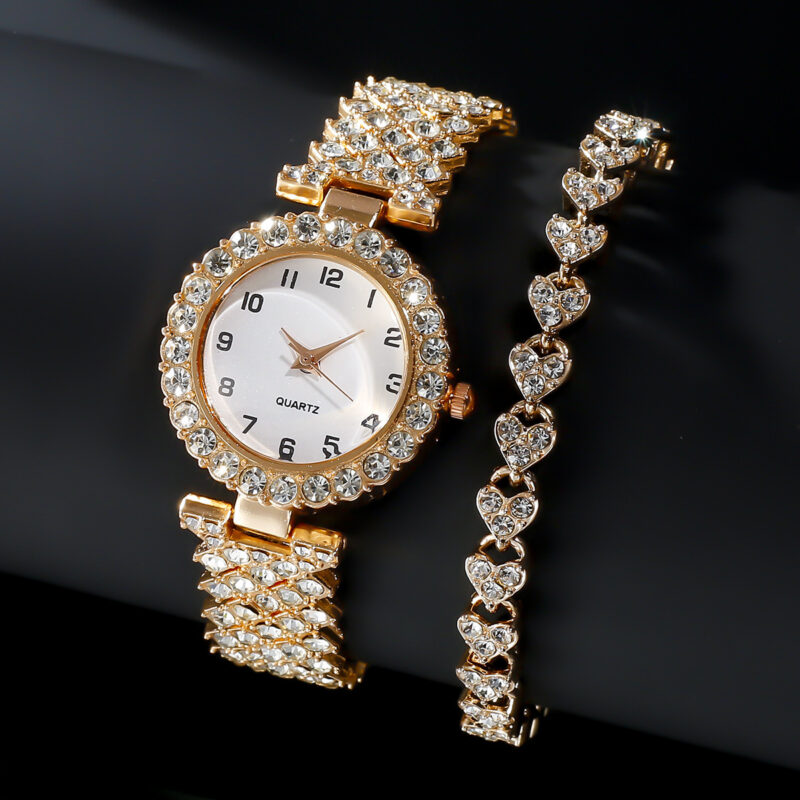 Fashion Jewelry 2pcs Luxury Fashion Women Watch Set Silver Strap Ladies Quartz Wristwatch Alloy Bracelet