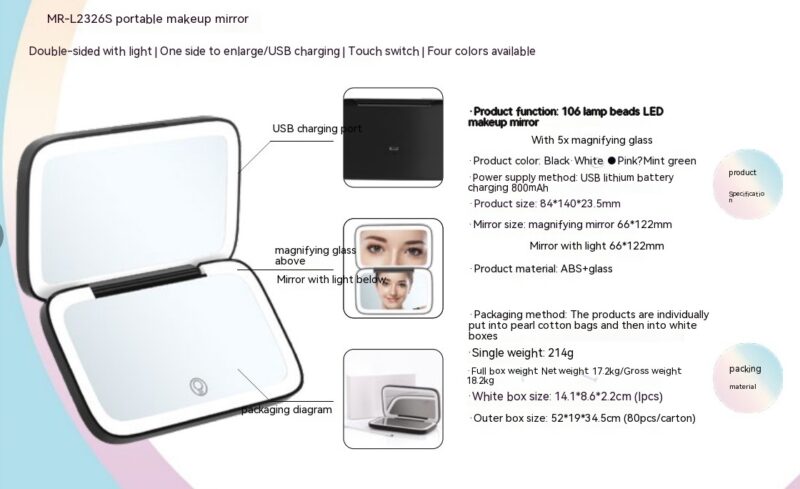 Portable Led Make-up Mirror Luminous Mirror Double-sided With Light Led - Image 4