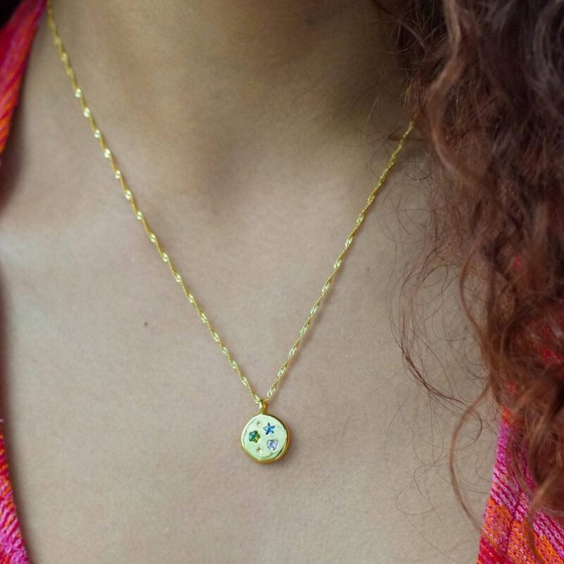 Titanium Steel High Color Retention Color Diamond Stars Heart Round Coin Necklace - Image 6