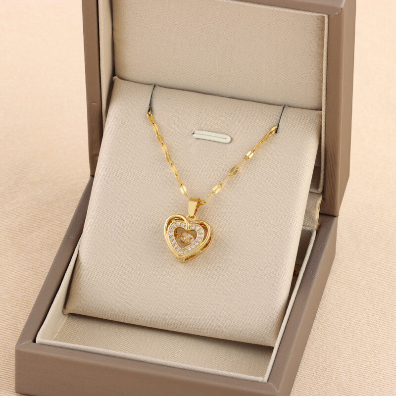 Double-layer Love Necklace With Rhinestones Titanium Steel Pendant - Image 2