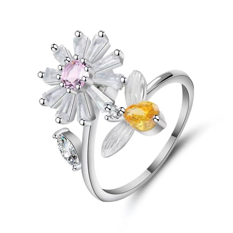 Spinner Ring Flower Bee Elegant Adjustable Stress Release - Image 2